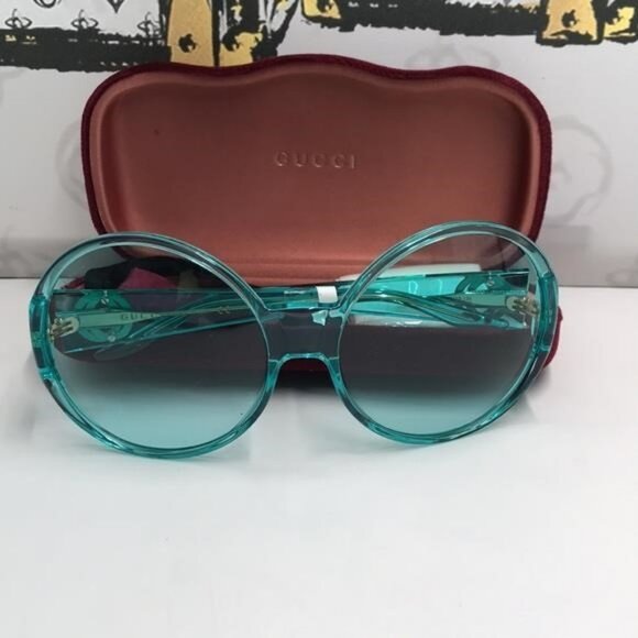 New Authentic Gucci GG0954S 001 Prestige Light Blue Oversized Round Sunglasses\